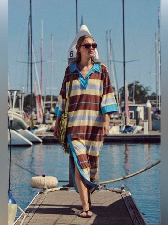 Free People Dresses & Skirts - Free People Striped Maxi Dress in Brown, Blue, Yellow, Cream